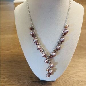 Elegant Silver and Purple Pearl Tone Necklace